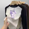 Camada de base quente para meninas, nova, versátil, gola redonda, estampa de desenho animado, emendada, manga longa, roupa íntima, camiseta top para crianças pequenas e médias
