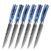Faca de Cozinha Estilo Ocidental Faca do Chef Faca de Bife Conjunto de Facas Aço Inoxidável com Padrão Damasco Transfronteiriço Cabo de Resina Azul Utensílios de Faca