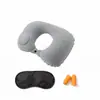 Nueva almohada inflable portátil en forma de U para avión, viajes al aire libre, camping, almohada de soporte para el cuello, juego plegable de tres piezas