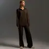 Moda 2026 Amazon Tiktok Transfronteiriço Europeu e Americano Cor Sólida Conjunto Outono Inverno Gola Polo Calça de Pernas Largas Conjunto de Duas Peças para Mulheres