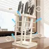 Estante vertical para cuchillos de cocina, estante de almacenamiento de cuchillos para encimera con bandeja de drenaje, estante de almacenamiento portacuchillos multifuncional