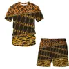 Conjunto de camisetas masculinas de verão casual fashion com estampa floral e de leopardo 3D, best-seller transfronteiriço europeu e americano