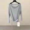 Suéter Tejido Jianhe 2026 Primavera Estilo Minimalista Versátil Usable Hombros Descubiertos Manga Murciélago de Tencel para Mujer 59306