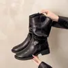 Botines Franceses de Media Caña Botas tipo Martin 2026 Otoño Nuevos Moda Occidental Versátiles Retro Botas Individuales Impermeables Plataforma Tacón Grueso