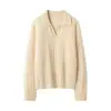 Ropa de mujer transfronteriza otoño 2026 100% cachemira estilo europeo y americano cuello de gaviota manga larga suéter de punto sencillo