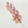 Flores de Natal Artificiais de Cabeça Única Frutinhas Estacas Decorações para Vitrines de Lojas de Casa e Casamento Poinsettia com Glitter