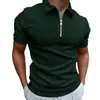 2023 Roupa masculina de comércio exterior europeu e americano Amazon mais vendida masculina 3D estampada com zíper manga curta cor sólida conjunto de tops camisa POLO