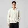 Suéter de Punto para Hombre con Cuello Solapa y Media Cremallera Otoño Invierno Holgado Color Sólido Jersey Casual de Negocios Suave Cálido Capa Base