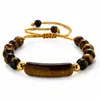 Pulsera de cuentas de piedra natural ojo de tigre y amatista, superventas transfronteriza europea y americana, con colgante largo de moda y correa de muñeca ajustable, venta al por mayor