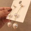 Brincos de Três Pérolas Estilo Chanel, Modernos e Únicos, Pingentes de Orelha com Franjas Longas, Brincos de Designer da Moda