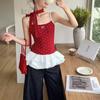 Camisola Larga de Estilo Ballet de Moda con Diseño de Cinta, Bordado de Moño, Top de Puntos y Bordes Fruncidos para Mujer