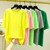 Conjunto 2022 Versátil Verano Nuevo Oufan Talla Grande Casual Camiseta de Mujer Color Sólido Manga Corta Camisa Base Suelta