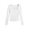 Coreano 2024 Otoño Puro U Nuevo Cuello Encaje Puntadas Camiseta de Manga Larga para Mujer Sexy Spice Girls Ropa Exterior Top Ajustado