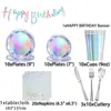 Platos de papel, vasos, vajilla desechable, pancartas, globos de fiesta láser coloridos, suministros reflectantes geniales para fiestas de cumpleaños