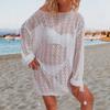 Vestido de Praia para Férias Transfronteiriças Europeu e Americano Amazon com Recortes e Pompons e Franjas Pulôver Maiô Biquíni Proteção Solar Saída de Praia para Mulheres