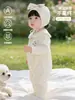 Macacão de Bebê Estilo Outono 26, 100% Algodão, Classe A, Gola de Renda, Abertura Lateral com Fechos de Velcro, Roupa para Passeio de Primavera