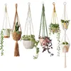 Bolsa de red para macetas transfronterizas, tejida a mano, creativa, de algodón y cáñamo, para colgar en el jardín, para plantas verdes, macetas, cestas colgantes.