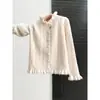 Suéter de Punto de Madera con Borde de Oreja de Madera Estilo Francés Antienvejecimiento Nuevo Estilo Ropa de Punto para Mujer Temporada de Primavera y Otoño Top Exterior de Punto Trenzado Adelgazante Holgado