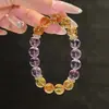 Pulsera de Citrino y Amatista Natural para Mujer, Pulsera Doble de Combinación de Cristales, Lujo Ligero de Nicho