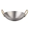 Wok de Aço Inoxidável Panela Seca Wok Dourado de Duas Alças Panela de Frutos do Mar para Restaurante Panela Quente Picante Panela Seca de Chefe Wok Dourado com Alças