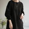 Camiseta Holgada de Manga Larga para Mujer Estilo Japonés Primavera-Verano, Nueva Sencilla Color Sólido Algodón Puro Cuello Redondo Camiseta Básica