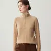 Suéter de cashmere grosso de sete agulhas para mulheres, com zíper parcial, gola alta, manga longa, pulôver, cor sólida, trança, malha solta