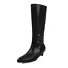 Botas Longas Elásticas de Camurça Femininas Botas Emagrecedoras Outono e Inverno Novo Estilo Versão Coreana Bico Redondo Zíper Lateral Salto Médio Botas Femininas Versão Coreana Botas Elásticas