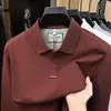 Camisa Polo masculina 100% algodão de fibra longa de Xinjiang, novo modelo outono 2026, camiseta de manga longa cor sólida casual de negócios para meia-idade