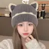 Bonito Gorro de Punto con Orejas de Gato para Mujer, Nuevo Estilo Otoño/Invierno 2026, Engrosado para Calor, Hace que la Cara se Vea Más Pequeña, Circunferencia de Cabeza Grande