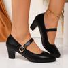 Outono 2025 Novo Salto Grosso Bico Fino Tira Salto Alto Sapatos de Salto Único Venda Direta da Fábrica Comércio Exterior Transfronteiriço Sapatos Femininos