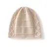 Gorro tejido cálido, 100% cachemira pura, nuevo estilo otoño/invierno para mujer, gorro de punto trenzado con patrón de rombos, gorro casual y simple