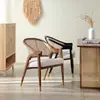 Silla Nórdica Retro de Ratán Silla Casual para Balcón Silla para Comedor de Cafetería Bolsa Suave Reposabrazos de Madera Maciza Diseñador ins