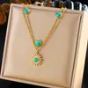 Elegante collar de corazón de doble capa, cadena de acero inoxidable chapada en oro de moda de nicho transfronterizo, cadena para la clavícula de lujo ligero para mujer