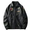 Chaqueta de Cuero Bordada para Hombre E-commerce Transfronterizo Chaqueta de Cuero de Piloto de la Fuerza Aérea Traje de Béisbol Biker Chaqueta de Forro Polar