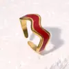 Anel Aberto Estilo Francês Leve Luxo Retrô Aço Inoxidável Gota de Óleo Moda Versátil Anel Dourado 18K Não Desbota Joia Transfronteiriça
