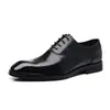Nuevos Zapatos de Vestir Formales para Hombre de Piel de Vaca de Primera Capa Moda Puntiagudos Brogue de Cuero Tacón de Madera Maciza Con Cordones Zapatos de Boda