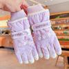 Guantes de esquí para niños Sanrio Kulomi de invierno para bebés, bonitos, cálidos, forrados con vellón, gruesos, impermeables para la nieve para niñas.