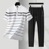 Conjunto de Camisetas Polo Listradas Finas de Alta Qualidade para o Verão, com Gola Reversível, Manga Curta, Tendência Jovem, Listradas Casuais, Atacado