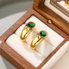 Brincos grandes de pérolas verdes com diamantes em formato de C, dourados e brilhantes, em aço inoxidável, com incrustações de pérolas, atacado de joias