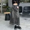Falda Vaquera de Cintura Alta Estilo Ins Fina para Mujer Cadera de Bolso Línea A Cubre Carne Tubo Recto Longitud Media Negra Gris Diseño Óxido Falda de Media Longitud