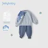 [7A Antibacteriano] Conjunto de Blusa Redonda com Estampa Divertida e Calça para Meninos - Conjunto de Duas Peças para Bebês - Outono Inicial