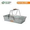 Bandeja de metal rectangular para fruta con placa de hierro galvanizado y mango de madera para el hogar, directa de fábrica