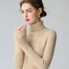 Suéter 100% caxemira pura para mulheres, gola alta, corte justo, quente, novo estilo outono e inverno 2026, base canelada