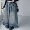 Nuevo conjunto de mezclilla para niñas estilo coreano con estampado de grafiti para otoño, pantalones tipo papá para niñas de primavera y otoño con camiseta básica de manga larga