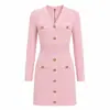 Vestido de punto de color liso con cuello en V estilo Chanel para mujer, otoño AliExpress, minivestido adelgazante que ciñe la cintura, elegante falda de línea A