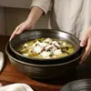 Bol Cerámico Negro Rosqueado Estilo Japonés Gran Capacidad Bol para Ramen Hogar Restaurante Bol para Sopa Resistente a Altas Temperaturas Vajilla Set Venta al por Mayor