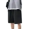 Shorts Masculino de Verão Tendência Soltinho, Finos Respiráveis Versáteis Casuais de Perna Reta Cor Sólida Comprimento do Joelho