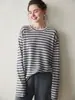 Tallas Grandes Punto Cuello Redondo Rayas Lana Punto Delgado Cachemira Punto Mujer Estilo Perezoso Casual Holgado Otoño Nuevo Estilo