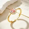 Anillo ajustable Meizu de tres zonas transfronterizo ovalado de cobre microincrustado con circón rosa, anillo de diamante de boda, joyería de lujo ligero de alta gama