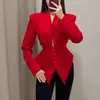 206 Otoño Nueva Moda Femenina Estilo Europeo y Americano Transfronterizo Elegante Ajuste Delgado Asimétrico Corto Manga Larga Abrigo